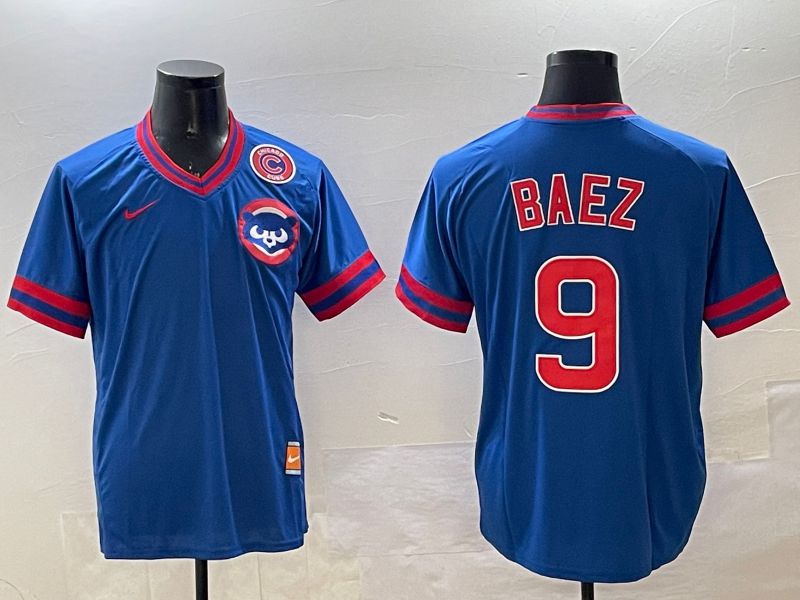 Men Chicago Cubs #9 Baez Blue Throwback Game 2025 Nike MLB Jersey style 3